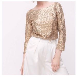 J. Crew Rosegold Sequin 3/4 Sleeve Boatneck Tee